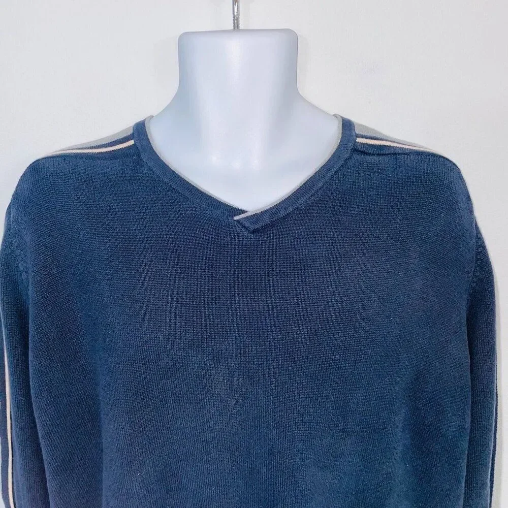 Vintage 90s American Eagle Mens Sweater L Navy Blue Gray V-Neck